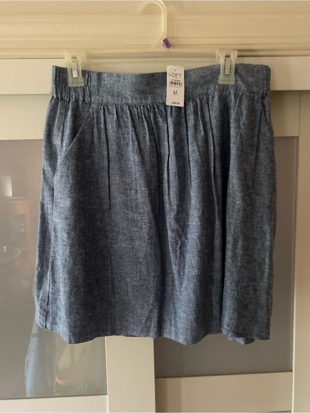 LOFT Blue Chambray A-Line Gathered Mini Skirt
